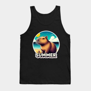 Cute summer capybara on the beach Tank Top